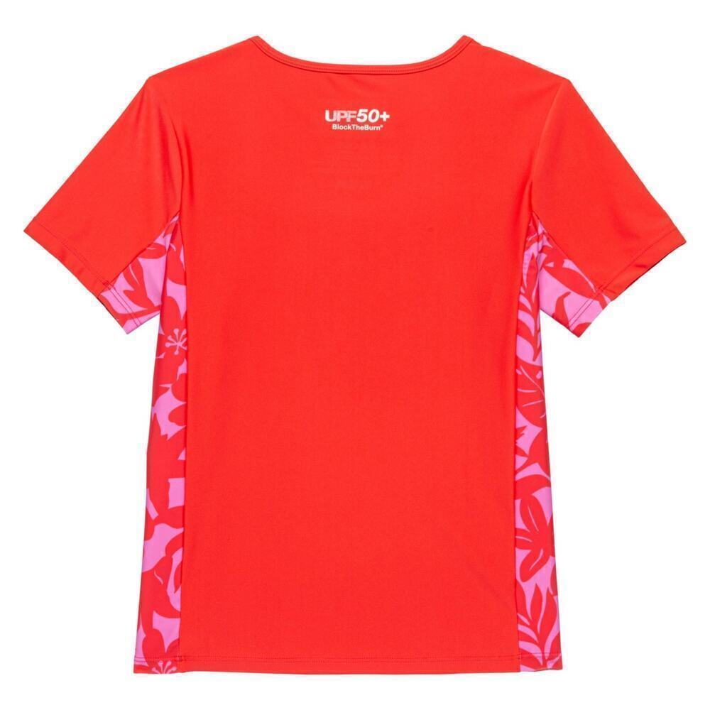 NWT Speedo Big Girls Short Sleeve Printed Rash Guard UPF 50+ T-Shirt Swim Top